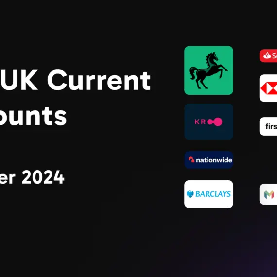 Top UK Current accounts October 2024 with bank logos from HSBC lloyds Barclays santander kroo mono